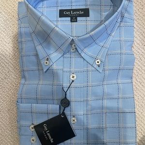 Guy Laroche Homme French Designer Dress Shirt Blue LS 17 34/35 NWT.